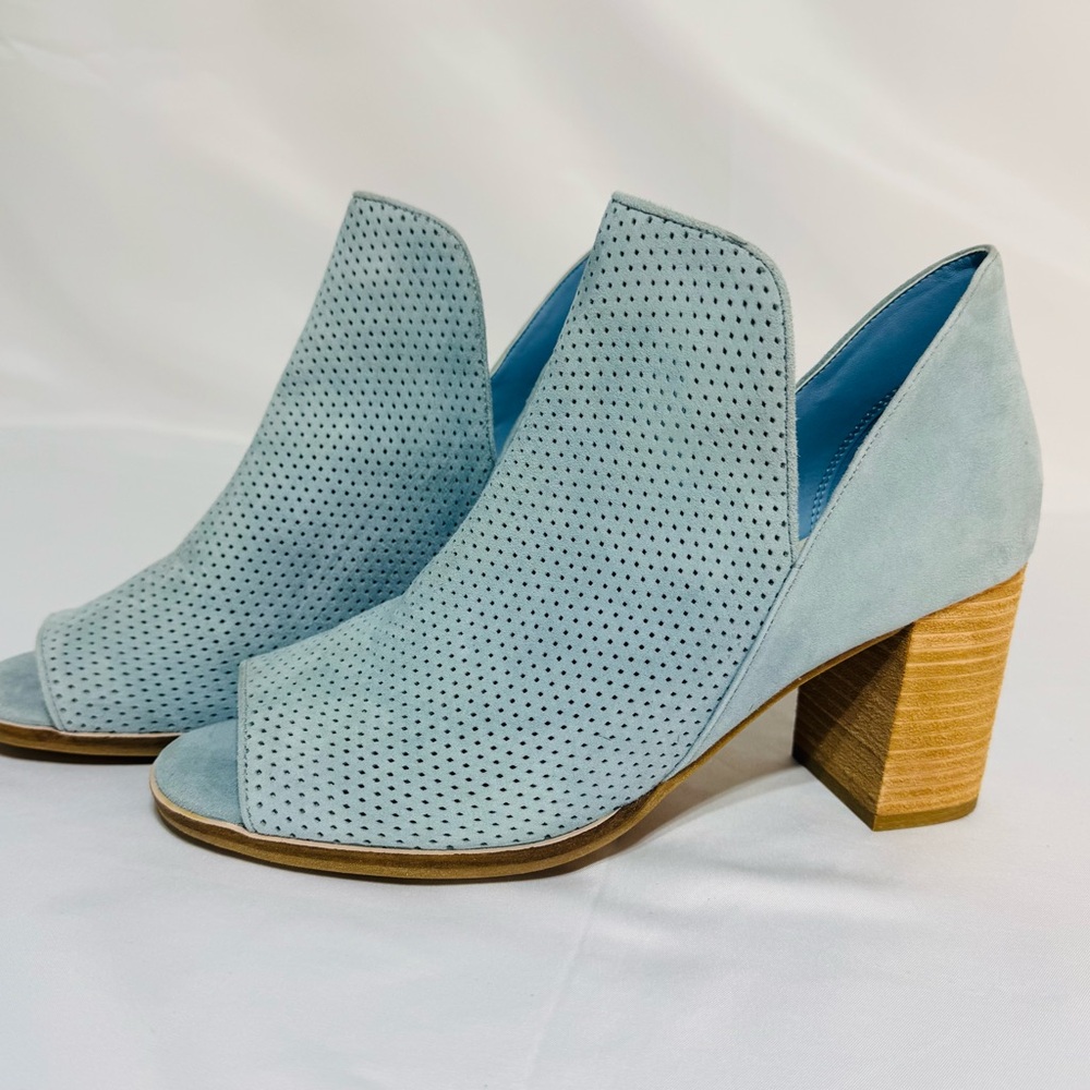 Cole Haan Perforated Shiloh‎ Open Toe Bootie Blue Chunky Heel Shoe Size 9B